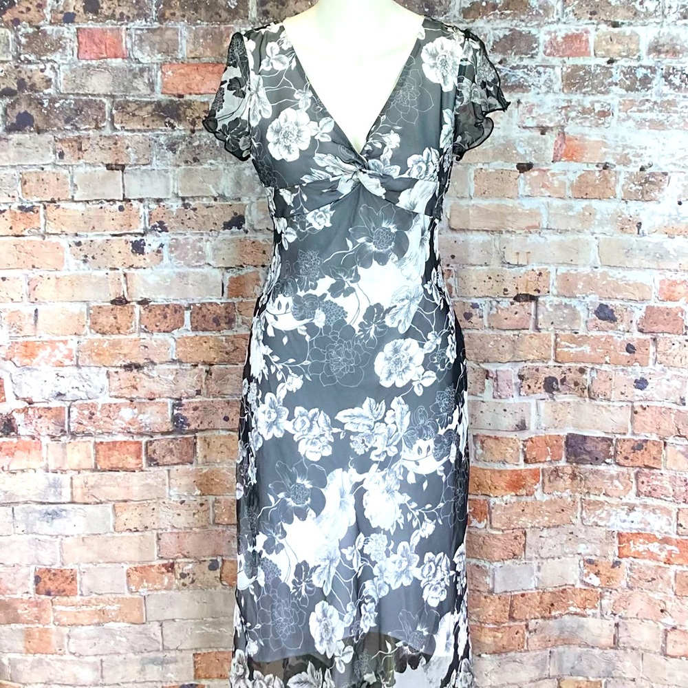 Sheer Floral Dress D.B.Y Ltd. Black & White Sz 5/6